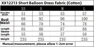 Guide des tailles pour robe mini ballon en popeline avec mesures de poitrine