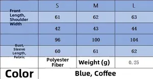 Size chart for crew neck knit top with detailed measurements in S, M, and L sizes