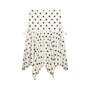 Summer polka dot high waist skirt with drawstring side and irregular ruffle hemline