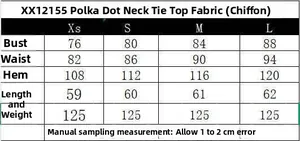 Tabella delle taglie per top a pois con scollo all'americana in chiffon, taglie S-L