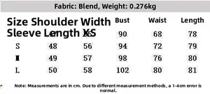 Size chart for tulle layered mini dress with measurements in cm for XS to L sizes