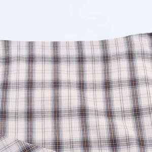 Classic plaid asymmetric midi skirt for women in beige and blue cotton blend