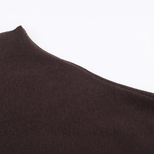 Deep brown shawl collar cardigan in dense cashmere wool blend with minimalist design