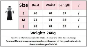 Detailed size chart for lace satin backless maxi dress including bust and length info