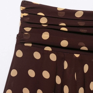Polka dot pleated skirt in retro brown with cream yellow dots for summer style