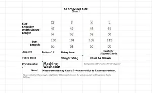 Detailed size chart for vintage washed blue denim jacket with measurements and fabric specs