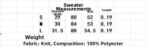 Size chart for women's knit sweater vest including measurements for S, M and L sizes