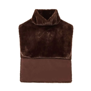 Deep brown faux fur turtleneck scarf vest featuring premium plush texture on white background