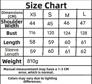 Size chart for women's winter fleece hooded jacket with XS to L measurements and weight details