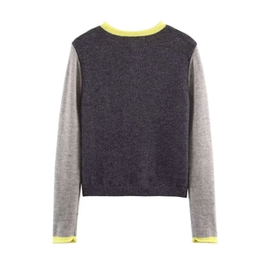 Cardigan in maglia da donna grigio antracite e melange con profili giallo neon a contrasto