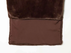 Detail of faux fur texture and fabric lining on dark brown vintage vest