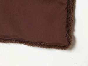 Macro detail of faux fur trim on vintage dark brown vest with high quality stitching