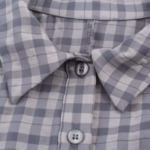 Women's summer grey plaid mini dress with classic square neck and button details