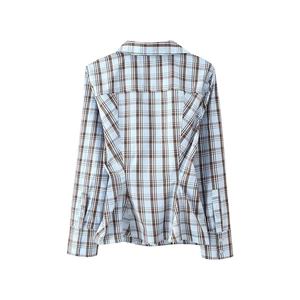 Chemise à carreaux bleue à manches longues pour femme avec coupe décontractée et empiècement