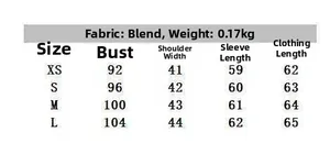 Detailed size chart with chest and sleeve measurements for women's plaid shirt