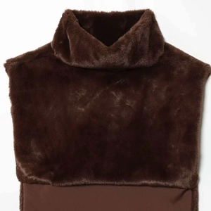 Faux fur vest collar in dark brown with a plush high-neck design for winter layering