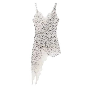 Caraco À Pois Bordure En Dentelle Ourlet Asymétrique Mousseline Col En V Débardeur Sexy Doux Pour Femmes