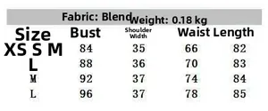Detailed size chart for minimalist plaid short dress with fabric and weight info
