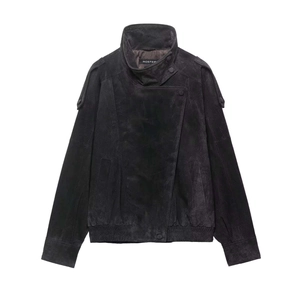 Damen Retro Wildlederoptik Bikerjacke Lockere Stehkragen Reißverschluss Kurze Jacke Mit Epauletten Einfarbig Lässige Oberbekleidung