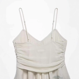 Sleepless V-neck camisole dress with ruched bust and delicate lace details in light grey