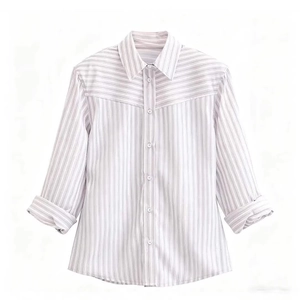 Women's light purple striped shirt with a classic collar and rolled-up sleeves