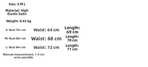Guide des tailles détaillé et mesures pour la robe dos nu en satin extensible