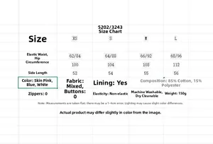 Size guide for embroidered leisure set showing waist, hip, and length measurements