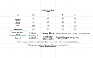 Detailed size guide table for hollow embroidered casual shirt in sizes XS to L