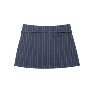 Mini-Jupe Bleu Marine à Rayures Avec Ceinture Décorative Boucle en Métal Élégante Jupe Ligne A pour Femmes Style Bureau