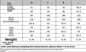 Detailed size chart for check puff sleeve top showing bust and length measurements