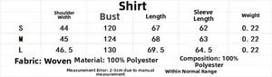 Tableau des tailles détaillé pour chemisier à pois en polyester avec mesures S, M et L