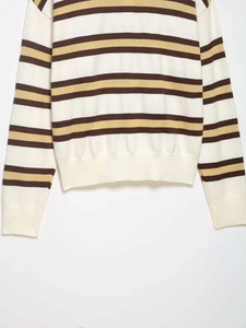 Detailed close-up of ribbed cuffs and striped knit pattern on this autumn sweater
