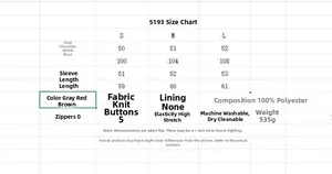 Detaillierte Größentabelle für locker sitzende Strickpullover mit Materialangaben