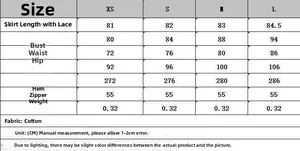 Tabella delle taglie per l'abito a fiori con misure da XS a L espresse in centimetri