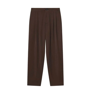 Women's deep brown wide-leg trousers with elegant pleats and high-waisted silhouette