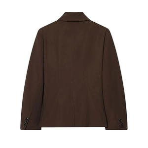 Deep brown oversized blazer with clean cut tailoring and buttoned cuffs, back view