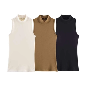 Canotta Donna Casual a Lupetto Senza Maniche in Maglia a Coste Vestibilità Slim Tinta Unita Estate Basic Intimo