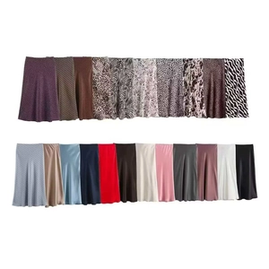 Women Elegant Satin Midi Skirt High Waist Leopard Zebra Polka Dot Print A-Line Slip Skirt For Commuter Office Daily Wear