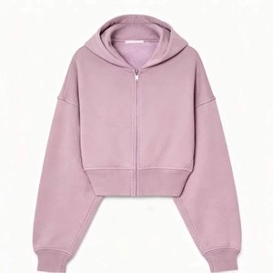 Set donna con felpa corta con cappuccio e zip e pantaloni larghi in misto cotone rosa