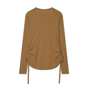 T-shirt minimaliste à manches longues avec cordons de serrage latéraux en marron