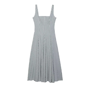 Classic black and white gingham checkered sleeveless summer maxi dress with square neckline