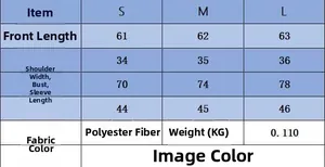 Size guide table for contrast stripe knit top showing measurements and fabric specs
