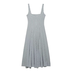 Minimalist black and white gingham checkered midi dress with spaghetti straps and A-line cut
