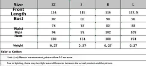 Detailed size chart for floral dress with measurements for XS, S, M, L in CM