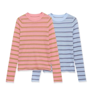 Women Slim Fit Striped Knitted Sweater Long Sleeve Round Neck Lightweight Polyester Pullover Top For Daily Casual Fashion