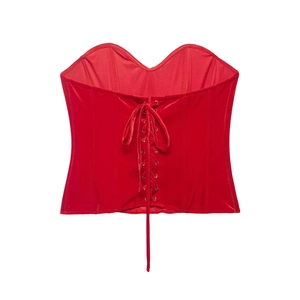Elegantes rotes Samt-Korsett mit Herz-Ausschnitt, Schnürung vorne und strukturierter Form