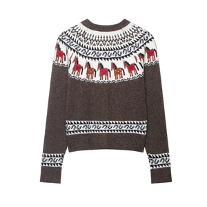 Cardigan vintage en maille Fair Isle avec motifs de chevaux et dessins géométriques