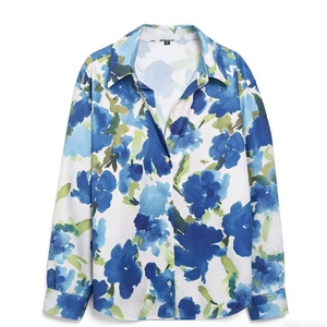 Women Elegant Satin Texture Floral Print Shirt Long Sleeve Button Down Blouse For Office Casual Daily Wear Chic Tops