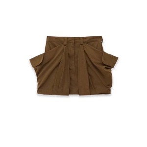 Mini-jupe Cargo Décontractée à Taille Haute pour Femme Marron Caramel Jupe Courte Plissée Grandes Poches Mode Polyvalente