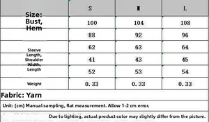 Detailed size chart for long sleeve round neck color block knit sweater in CM